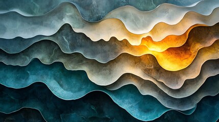 Poster - Abstract Organic Texture Background with Layered Waves and Sunset Hues