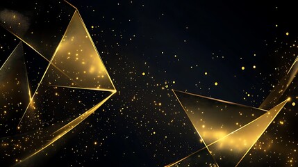 Poster - Abstract Geometric Design With Golden Triangles On Black Background