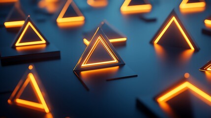 Poster - Abstract Geometric Glowing Shapes Pattern On Dark Background