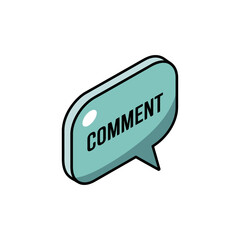 Poster - Isometric speech bubble with the word comment in black text on a light blue background