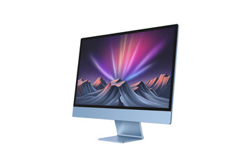 Fototapete - Modern computer monitor displaying a vibrant aurora borealis over snow capped mountains