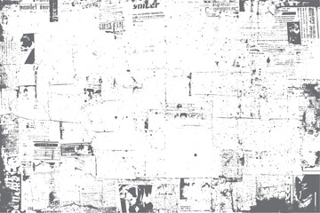 Poster - Grunge poster wall with vintage newspaper scraps. Abstract distressed collage texture. Ideal for old print layout and design overlay.