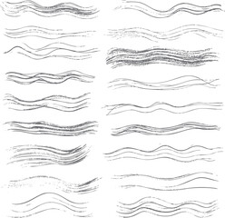 Poster - Rough hand drawn brush wave line textures. Artistic grunge stroke pattern set. Great for use in posters, illustrations, and layout design.