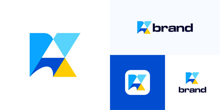Modern letter K with geometric shapes colorful, Logo icon design vector illustration element templates or symbol initial AK, KA usable for technology, visual brand identity and business company