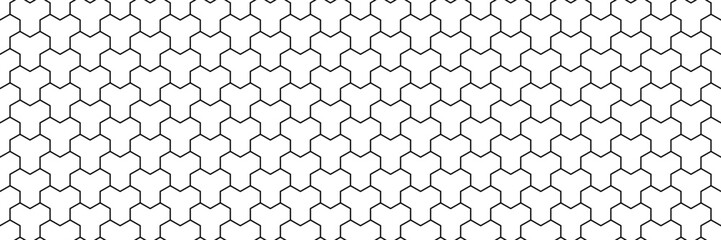 Poster - horizontal seamless black and white outline hexagon block pattern for design and background.