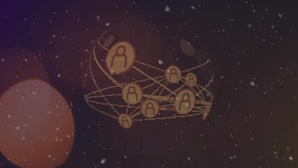 Poster - Purple glow fading showing 3D network globe rotating as icons linking lines visualizing data flow