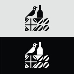 Poster - A stylized bird and bottle icon are juxtaposed against a geometric tile pattern in this modern logo design against a contrasting background