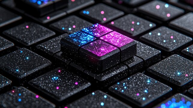 Dynamic colorful keyboard art digital art studio graphic design modern workspace elevated perspective creative concept