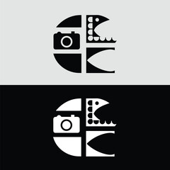 Poster - A striking black and white logo design features a camera and film reel arranged within a circular shape, creating a modern and artistic symbol