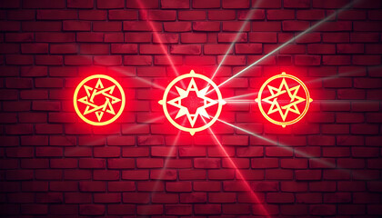 Aufkleber - Illuminated symbolic emblems on red brick wall graphic design urban environment artistic view