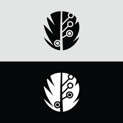 Poster - A stylized black feather is combined with a circuit board to represent the integration of nature and technology on a gray and black background