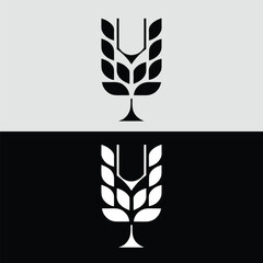 Poster - An abstract black and white logo design featuring a stylized wheat stalk, isolated on a split gray and black background