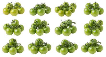 fresh green tomatoes bunches displayed in various arrangements for culinary use and gardening inspir