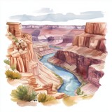 Grand Canyon National Park. Grand Canyon National Park hand drawn watercolor illustration