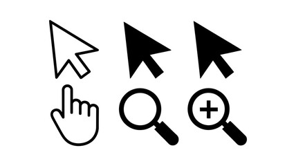 Fototapete - Cursor and Pointer Outline and Solid Vector Icons Set - Click Zoom Search