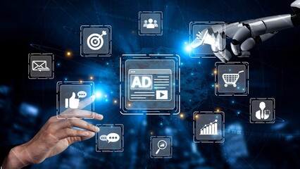 Poster - Online ads and digital marketing help brands grow. Content marketing builds engagement. Marketing tools boost ROI. Effective ads and marketing drive online business success. Muxer