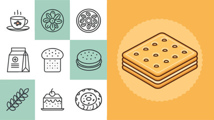 Fototapete - Set of Biscuit Illustration vector design, Biscuit Logo and icon design, Biscuit Illustration vector design