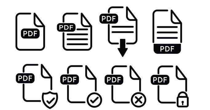 PDF file format icons vector.