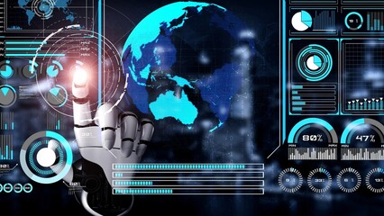 Poster - AI-powered global network interface enabling real-time data interaction, virtual assistant support, and artificial intelligence-driven internet communication insights. Thunk