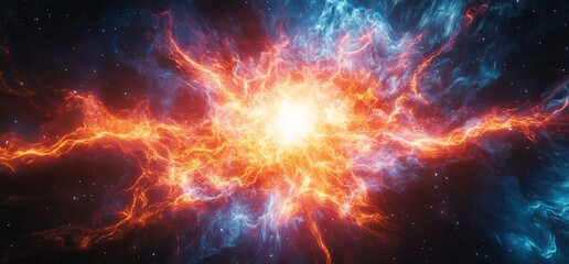 Poster - Fiery Nebula Explosion: Cosmic Energy Burst in Deep Space