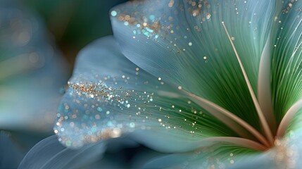 Poster - Intricate digital mesh flower design illuminated by light blue and green particles set against a dark background creates a stunning visual