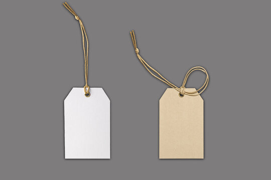 Kraft Label Tag Mockup with String Mockup isolated on a grey background.3d rendering. eco friendly zero waste concept.