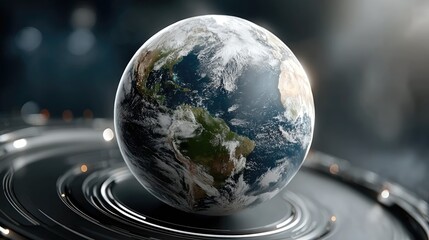 Fototapete - Futuristic digital planet Earth surrounded by luminous circles on a dark background, symbolizing cyber technology and innovation