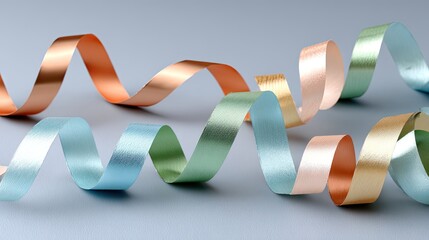 Poster - A dynamic blend of pastel ribbons flows gracefully, showcasing smooth metallic gradients and twisted shapes in a colorful arrangement