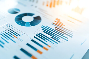 Poster - Business papers with financial data, graphs, and charts showcasing analysis and trends. visual representation of information conveys sense of professionalism and insight