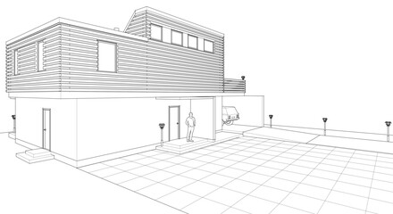 Aufkleber - modern residential architecture 3d illustration