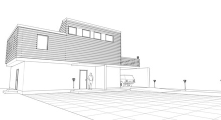 Aufkleber - modern residential architecture 3d illustration