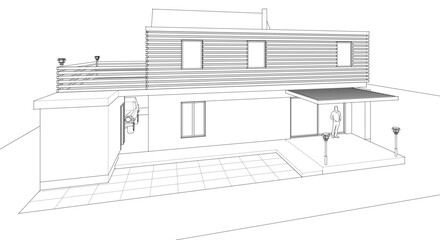 Aufkleber - modern residential architecture 3d illustration