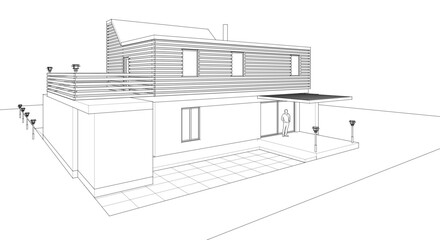 Aufkleber - modern residential architecture 3d illustration