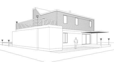 Aufkleber - modern residential architecture 3d illustration