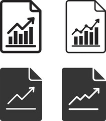 Aufkleber - four stylized document icons featuring financial growth charts and upward arrows, indicating progres