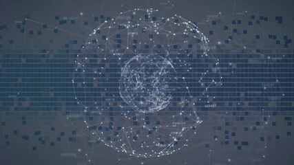 Poster - When glowing white dots appearing center, network sphere forming pulsing visualizing data flow