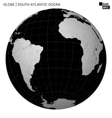 Poster - Vector Globe centered to South Atlantic Ocean. Black White palette. World map with meridians, parallels, countries, rivers and lakes. Elegant vector illustration.
