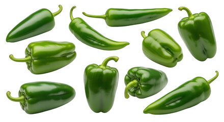Fresh Green Peppers Variety on Display for Culinary Use and Healthy Eating, isolated on a transparent background