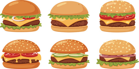 Fototapete - Set of Burger Illustration vector design, Burger Logo and icon design, Cartoon Burger vector design
