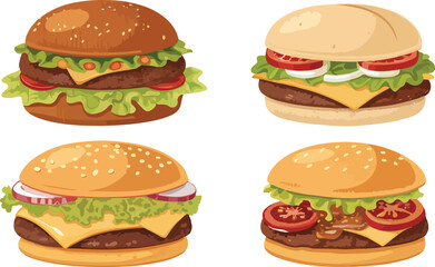 Fototapete - Set of Burger Illustration vector design, Burger Logo design, Burger vector design, Burger icon design