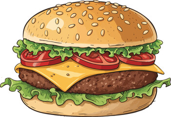 Fototapete - Burger illustration vector design, Burger logo and icon design, Burger in white background vector design