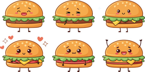 Fototapete - Set of Cartoon Burger vector design, Burger Logo and icon design, Cartoon Burger vector design
