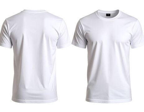  3D Rendered White Round Neck T-Shirt Set in Front, Side, and Back Angles, Isolated PNG
