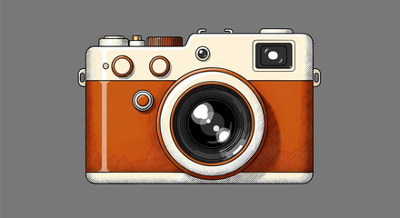 Aufkleber - Minimalist Flat Graphic Camera on Gray Background