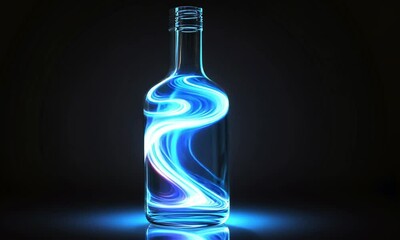 Poster - Abstract glass bottle with swirling neon blue light