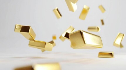 Gold bars floating on a white background 3d 79965057 2