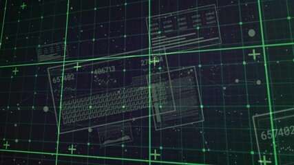 Poster - Keyboard schematic fading, data panels updating and drifting showing live flow across grid
