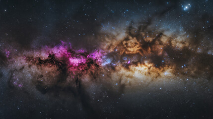 Wall Mural - Spectacular panorama view of the milky way galaxy with vivid nebulae and countless stars