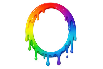 Poster - Colorful paint droplets cascading in circular pattern, forming vivid abstract design on transparent backdrop with dynamic visual movement