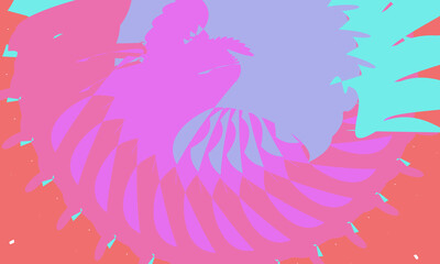 Fototapete - Abstract swirl of pink purple and teal shapes with coral background